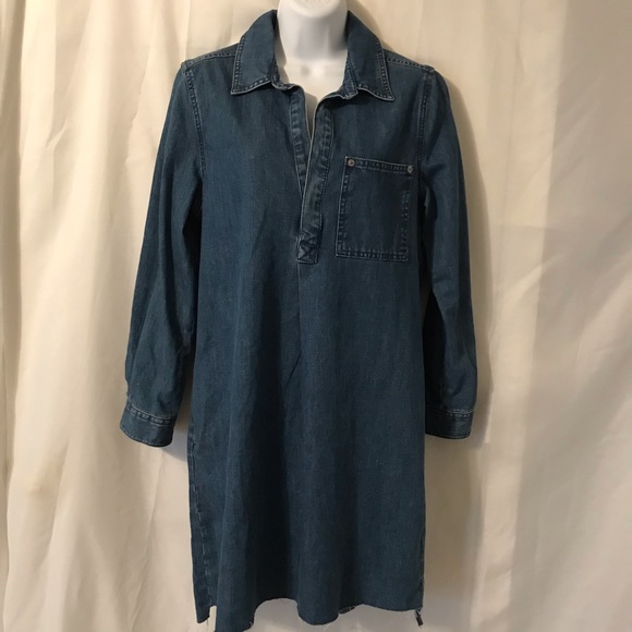 Lucky Brand Denim Long Sleeve Raw Hem V-Neck Dress - Picture 2 of 8